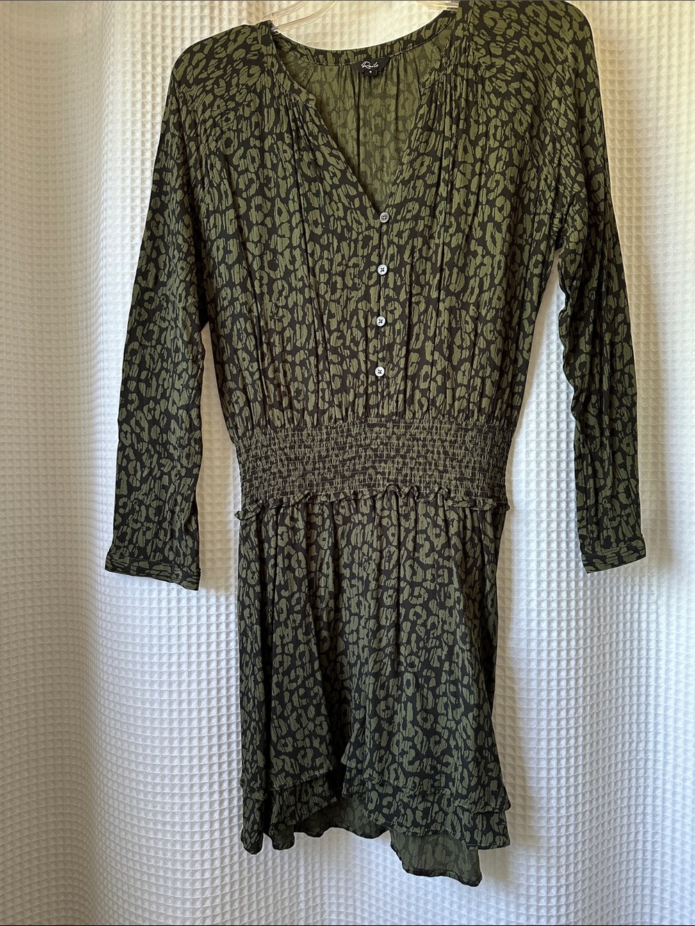 Rails Mini Dress or Tunic Olive Batik Cheetah, Size Small